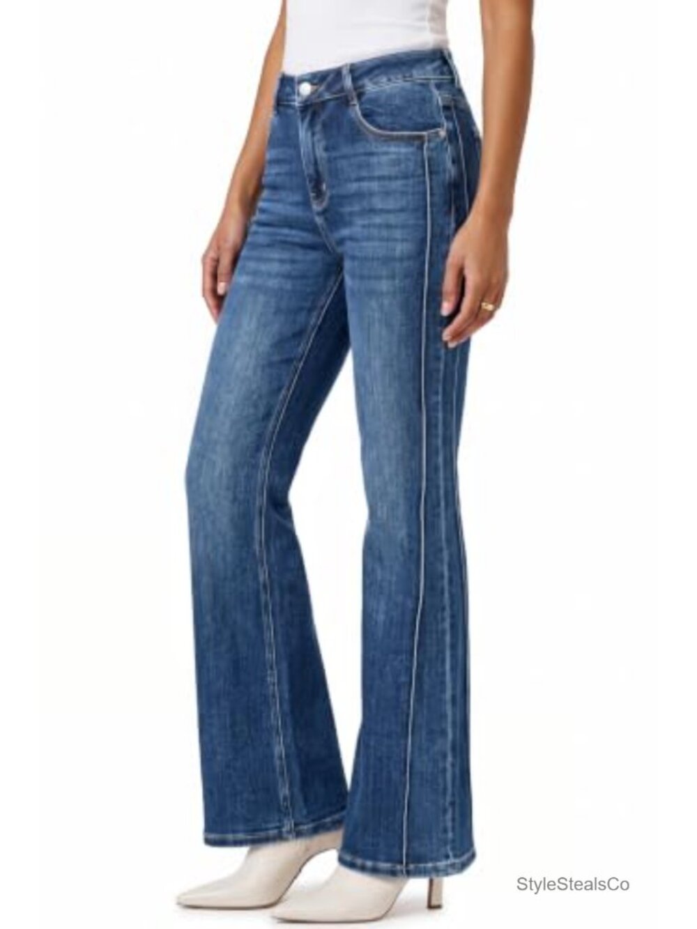 Arach&Cloz Women's High Stretch Side Seam Flare Jeans
